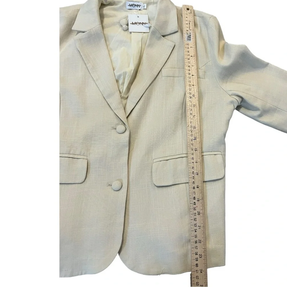 MONN Women's XL Blazer Beige Linen Cotton Brand New Career Jacket Office - Picture 6 of 10